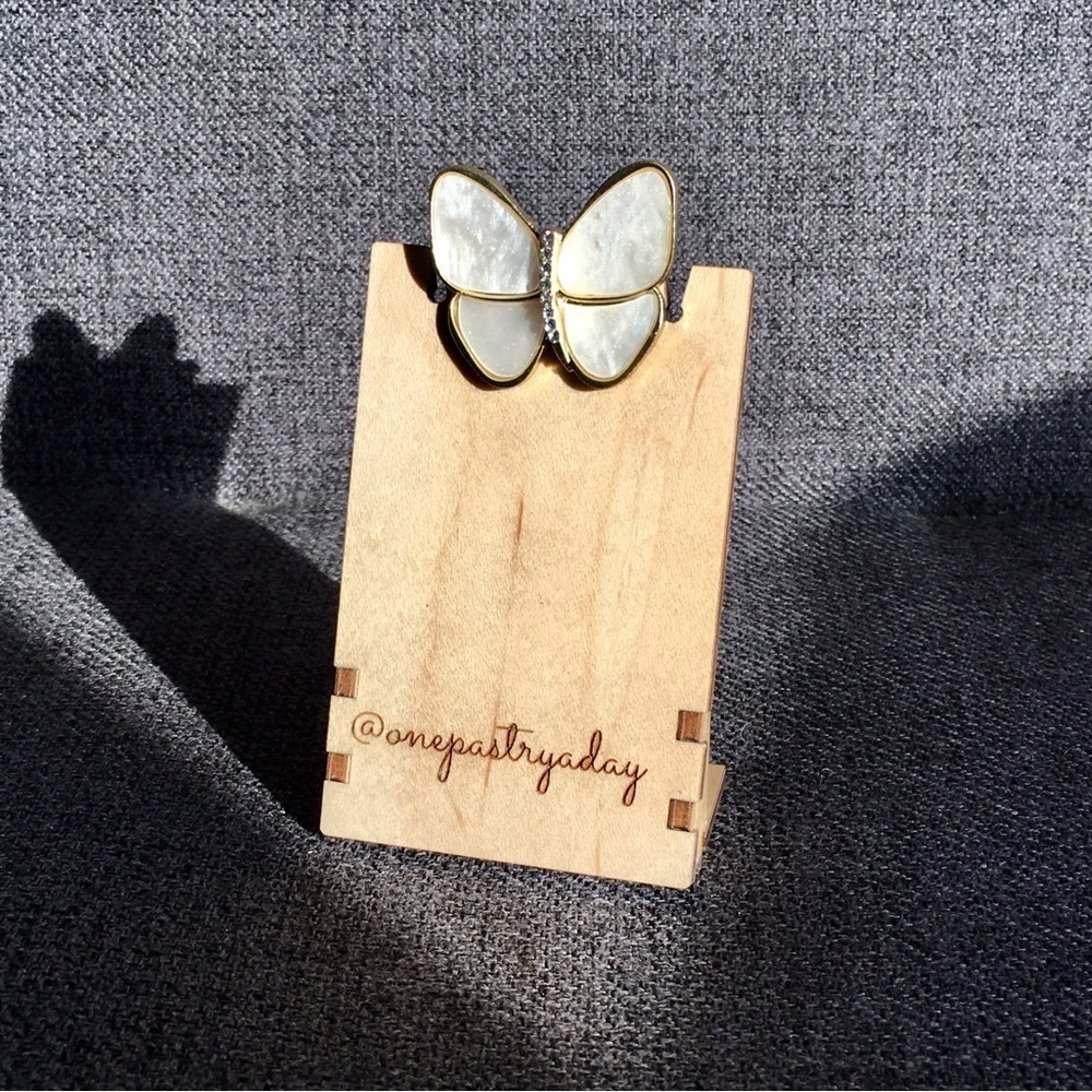 Butterfly Mother of Pearl + Rhinestone Fashion Brooch, Pin, Sparkly, Festive - Picture 12 of 16